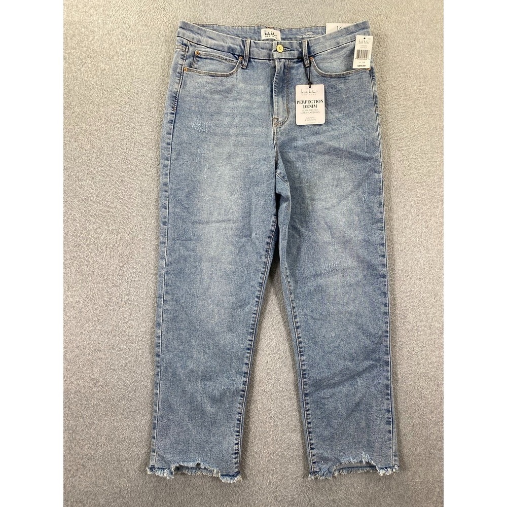 Nicole Miller SOHO High Rise Slim Straight Womens 14 Light‎ Wash Raw Hem Jeans